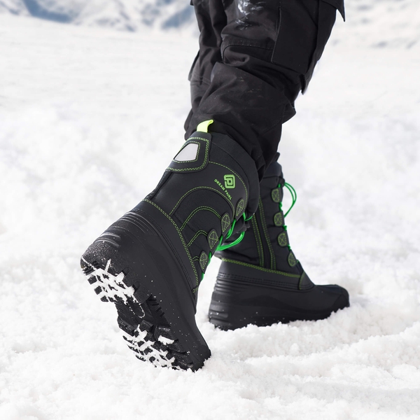 Kids Waterproof Shell Bottom Snow Boots - BLACK NEON GREEN - 1